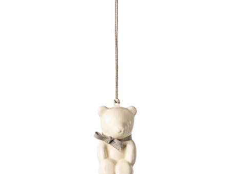 Christmas Ornament - Metal - Teddy Bear - Off White Blue Supply