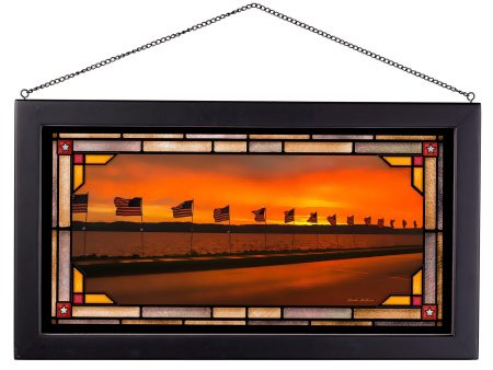 Flags of Valor at Sunset - 13  x 23  Stained Glass Art on Sale