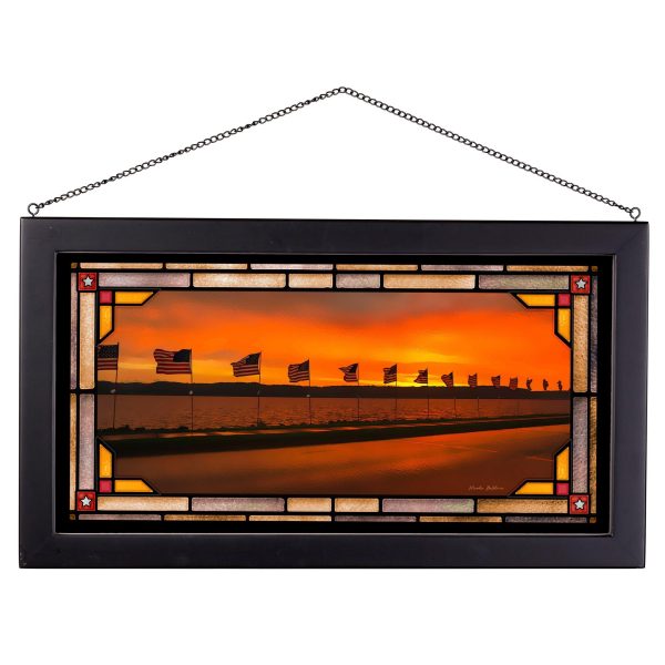 Flags of Valor at Sunset - 13  x 23  Stained Glass Art on Sale