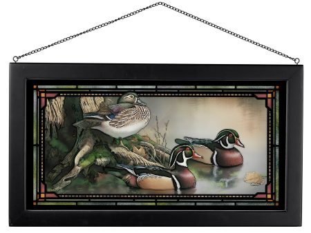 Backwater Wood Ducks - 13  x 23  Stained Glass Art Online now