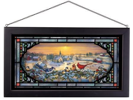 Winter Porch Chatter - 13  x 23  Stained Glass Art Discount