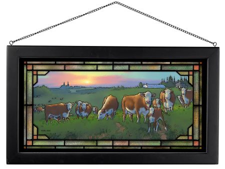 Hereford Cows - 13  x 23  Stained Glass Art For Cheap