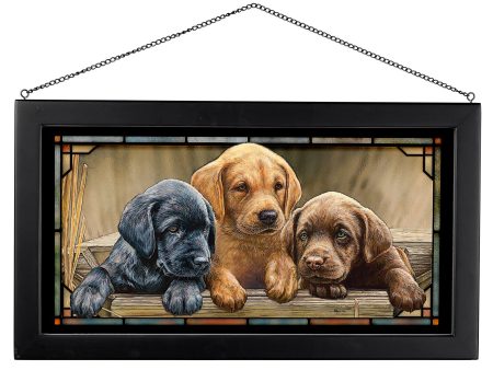 All Hands on Deck - Lab Puppies - 13  x 23  Stained Glass Art Cheap