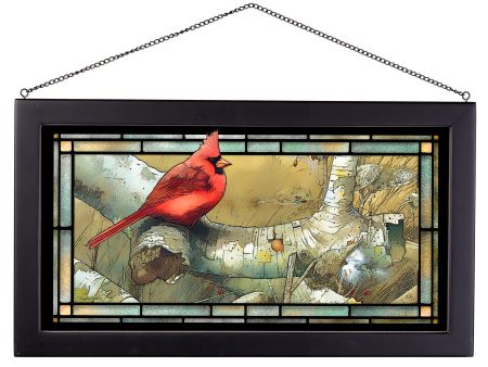 Cardinal on Sycamore - 13  x 23  Stained Glass Art Online