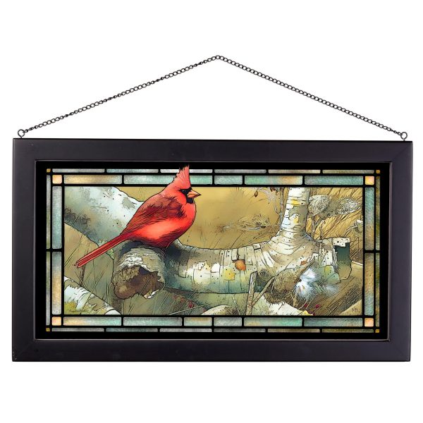 Cardinal on Sycamore - 13  x 23  Stained Glass Art Online