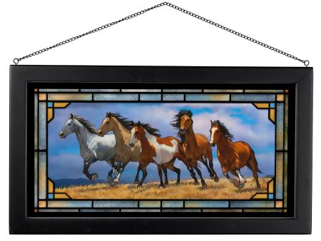 Over the Top - Horses- 13  x 23  Stained Glass Art Cheap