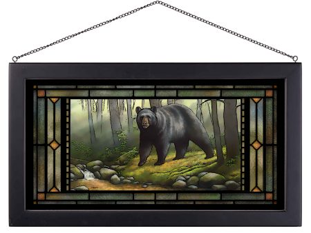 Woodland Morning—Black Bear - 13  x 23  Framed Glass Art For Sale