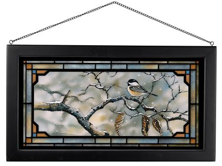 Resolve to Winter - Chickadee - 13  x 23  Stained Glass Art Sale