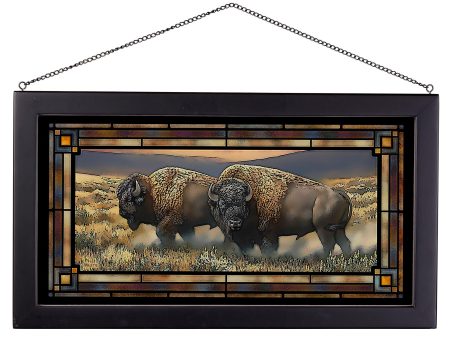 Dusty Plains - Bison - 13  x 23  Stained Glass Art For Sale