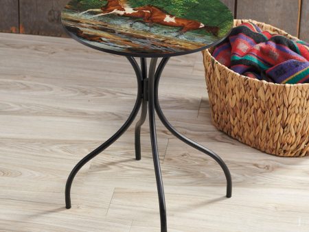 Spring Creek Run - Horses - 18  Metal Side Table Cheap