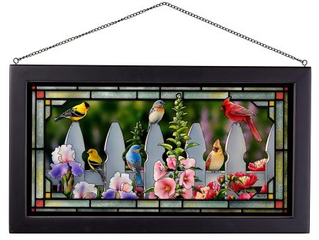 Picket Fence - Songbirds - 13  x 23  Stained Glass Art For Sale