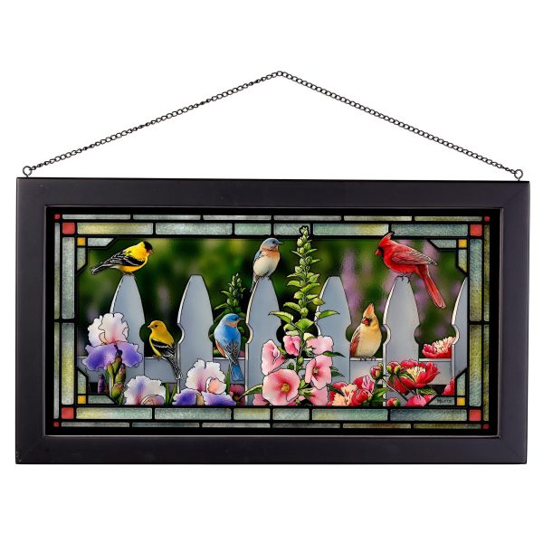 Picket Fence - Songbirds - 13  x 23  Stained Glass Art For Sale