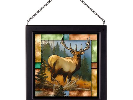 Royal Mist - Elk - 9  x 9  Stained Glass Art on Sale