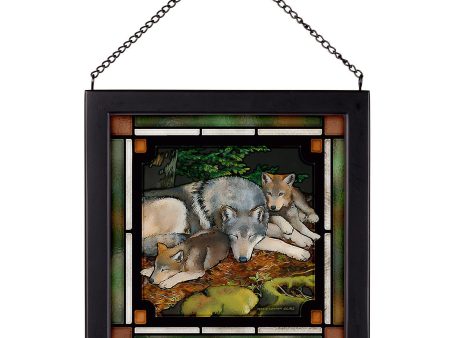 Quiet Time - Wolves - 9  x 9  Stained Glass Art Hot on Sale