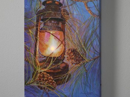 Lantern Pinecone - 13  x 18  Lighted Wrapped Canvas For Discount