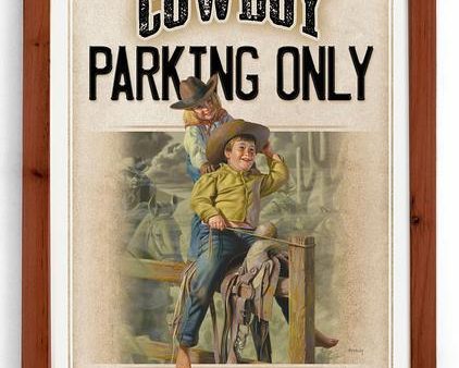 Cowboy Parking Only - 12.25  x 18.5  Vintage Framed Tin Sign Online now