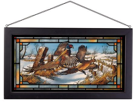 Clearing the Rail - Pheasants - 13  x 23  Stained Glass Art Discount