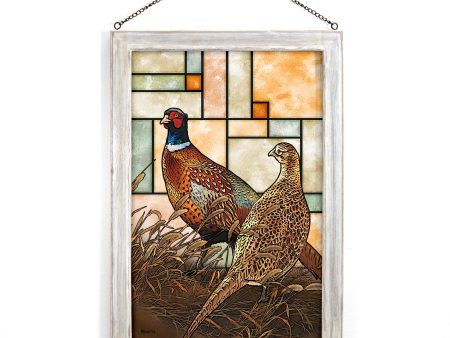 Twilight Escapade - Pheasants - 14  x 20  Stained Glass Art on Sale