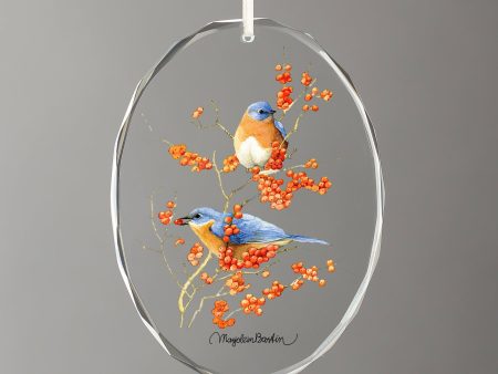 Feasting Bluebirds - Oval Glass Ornament For Cheap