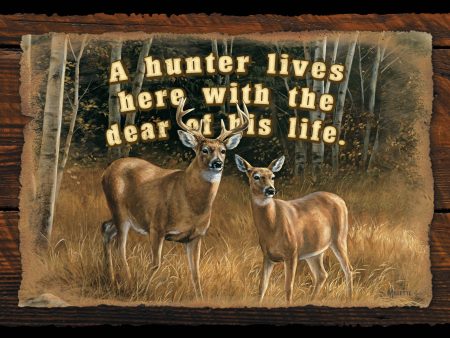 A Hunter Lives Here - Whitetail Deer - 8  x 12  Wood Sign Hot on Sale