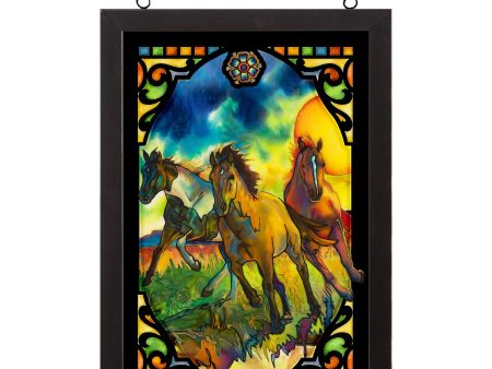 Freedom - Horses - 14  x 20 Stained Glass Art Discount