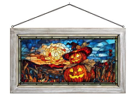 Dusk of the Jack-o -Lanterns  - 13  x 23  Stained Glass Art Cheap